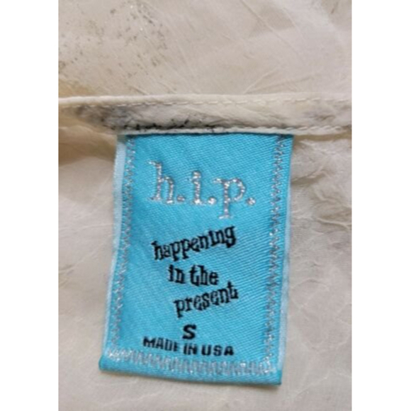 HIP Happening In The Present Butterfly Print Ruffle Collar Cram Blouse Sz S - Picture 6 of 9